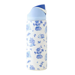 32oz Exclusive Delft Cat Print FreeSip Insulated Stainless Steel Water Bottle for Sports and Travel, BPA-Free