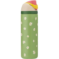 32oz Exclusive Green Daisy FreeSip Insulated Stainless Steel Water Bottle for Sports and Travel, BPA-Free