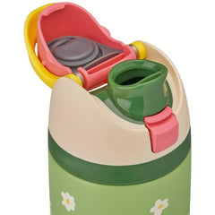 32oz Exclusive Green Daisy FreeSip Insulated Stainless Steel Water Bottle for Sports and Travel, BPA-Free