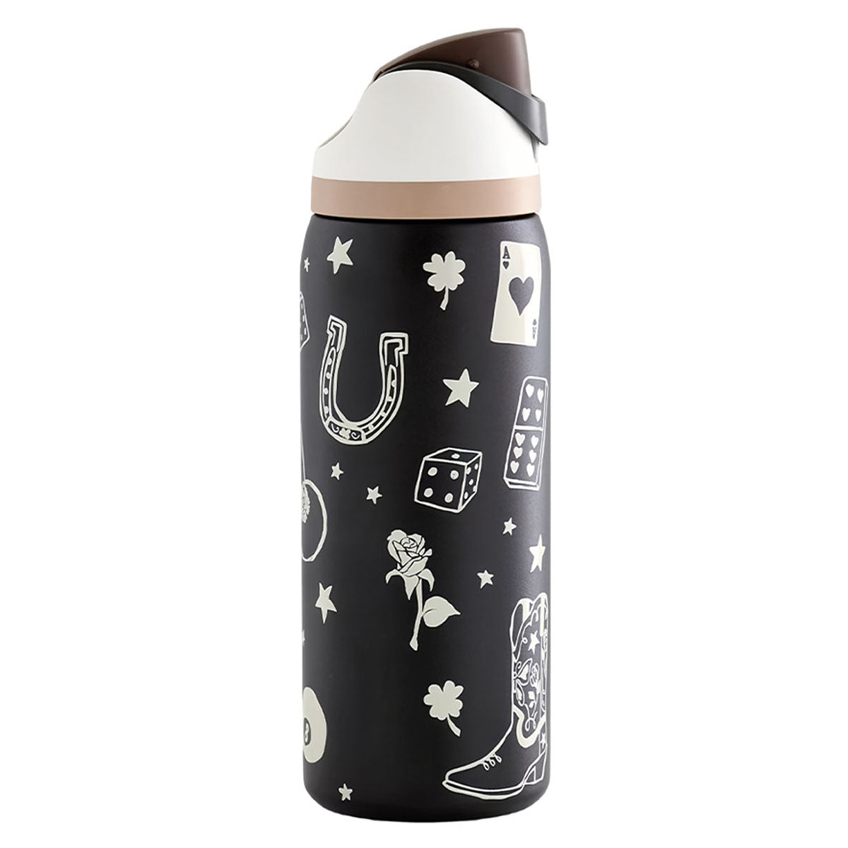 32oz Exclusive Print Good Luck FreeSip Insulated Stainless Steel Water Bottle for Sports and Travel, BPA-Free