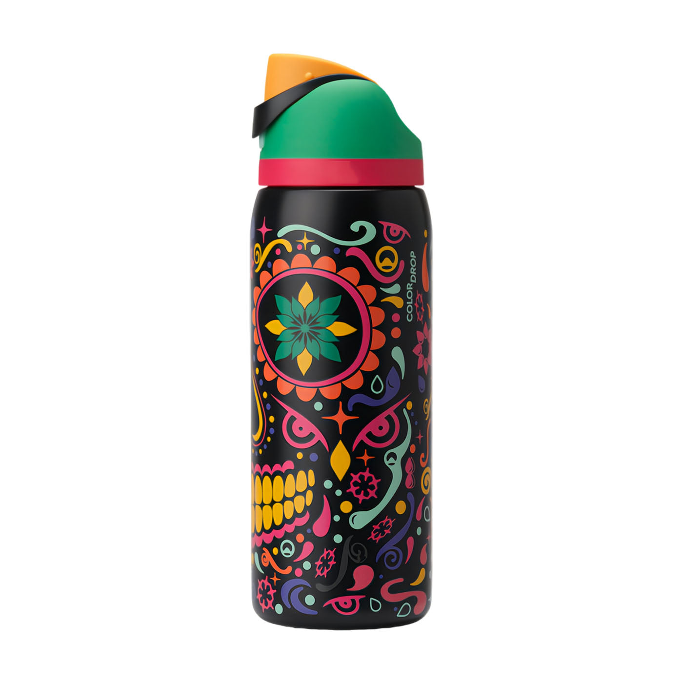 32oz Sugar Skull FreeSip Insulated Stainless Steel Water Bottle for Sports and Travel, BPA-Free