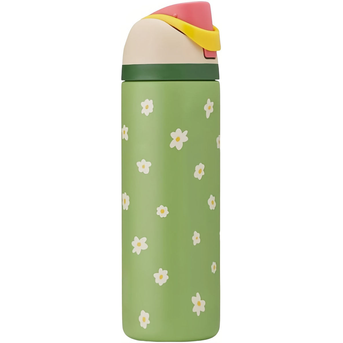 32oz Exclusive Green Daisy FreeSip Insulated Stainless Steel Water Bottle for Sports and Travel, BPA-Free
