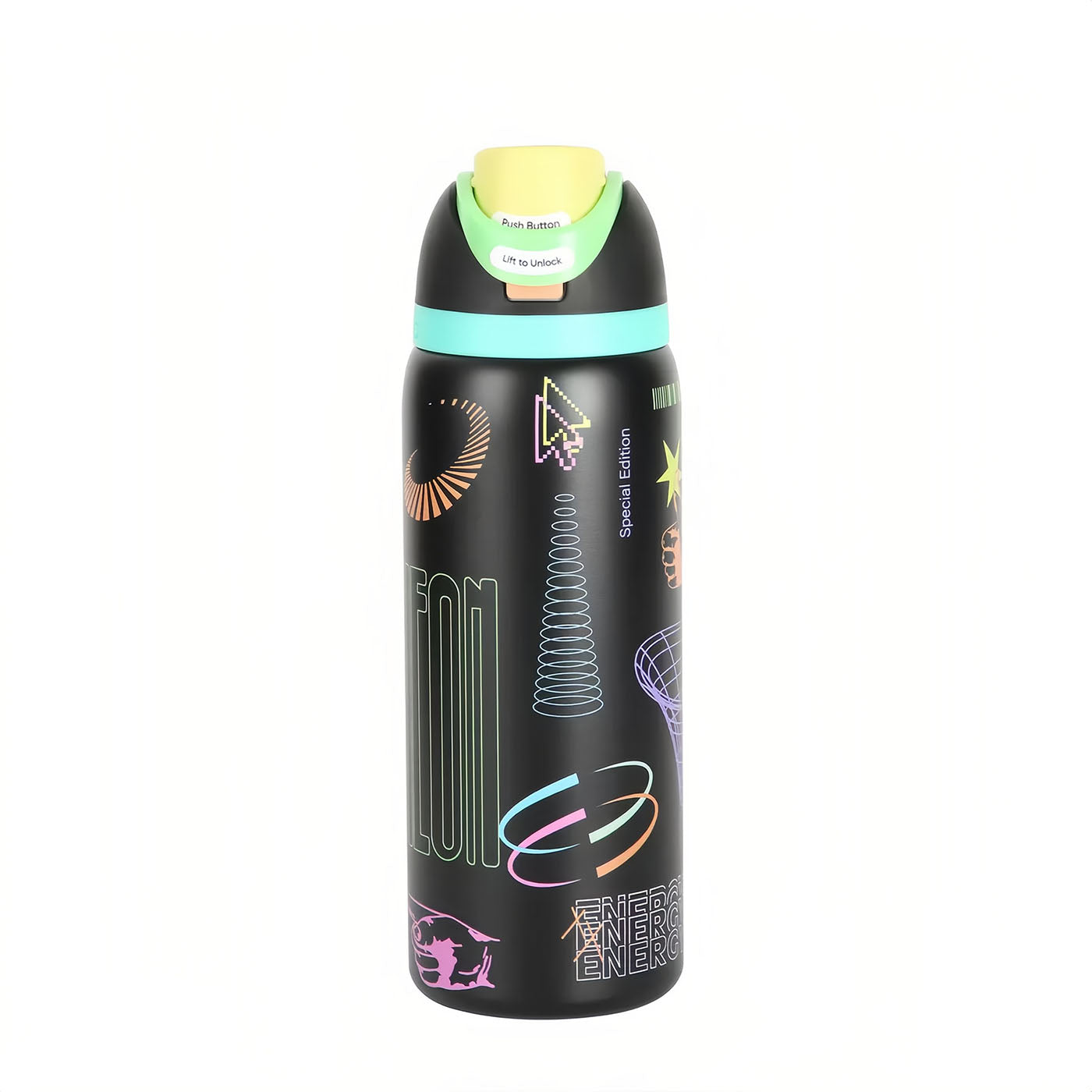 32oz All Systems Glow BRAND NEW GLOWS IN THE DARK FreeSip Insulated Stainless Steel Water Bottle for Sports and Travel, BPA-Free