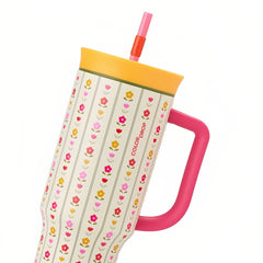 40oz Color Drop Flower Crown Insulated Tumbler with Straw - Blue and Purple for Sports and Travel, BPA-Free