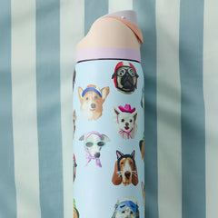 Exclusive Dog Collage FreeSip 32 oz Water Bottle with Flip-Straw Lid for School, Work, Travel & Daily Hydration