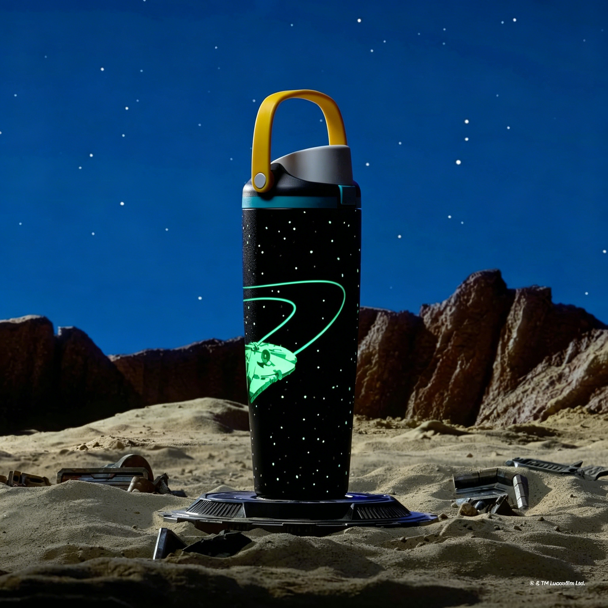 30oz StarWars FreeSip Sway Insulated Stainless Steel Water Bottle with Two-Way Spout, Built-In Straw and Bucket Handle, School, and Sports, 30oz, BPA Free, Leak Proof, Millennium Falcon