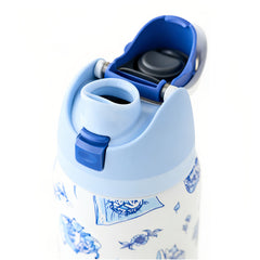 32oz Exclusive Delft Cat Print FreeSip Insulated Stainless Steel Water Bottle for Sports and Travel, BPA-Free