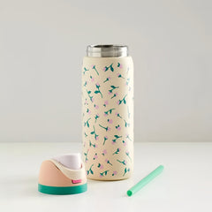 32oz Exclusive Tea Time Rosebud FreeSip Insulated Stainless Steel Water Bottle for Sports and Travel, BPA-Free