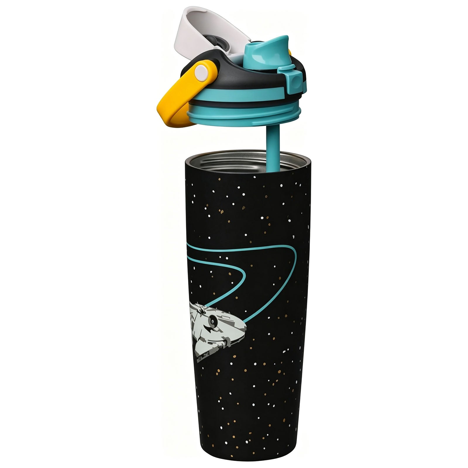 30oz StarWars FreeSip Sway Insulated Stainless Steel Water Bottle with Two-Way Spout, Built-In Straw and Bucket Handle, School, and Sports, 30oz, BPA Free, Leak Proof, Millennium Falcon