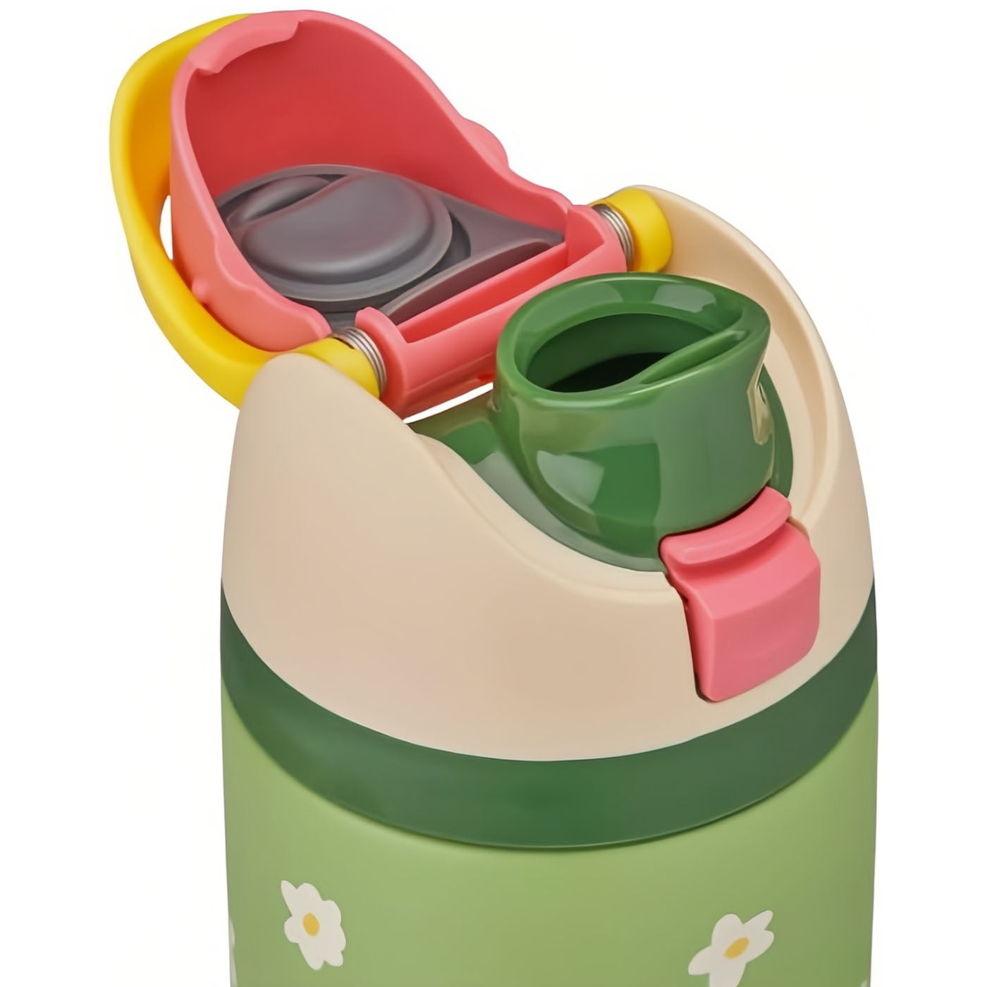 32oz Exclusive Green Daisy FreeSip Insulated Stainless Steel Water Bottle for Sports and Travel, BPA-Free