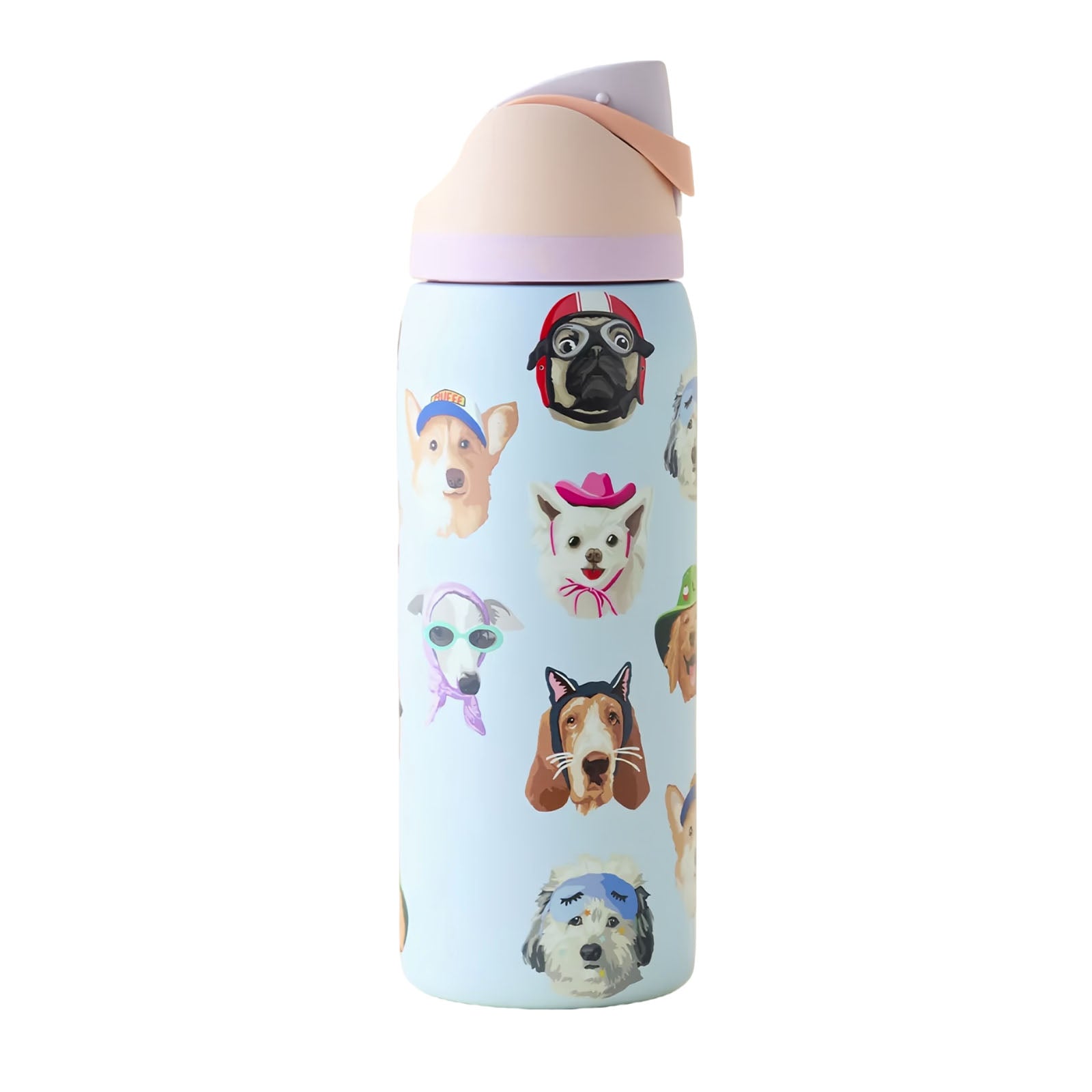Exclusive Dog Collage FreeSip 32 oz Water Bottle with Flip-Straw Lid for School, Work, Travel & Daily Hydration