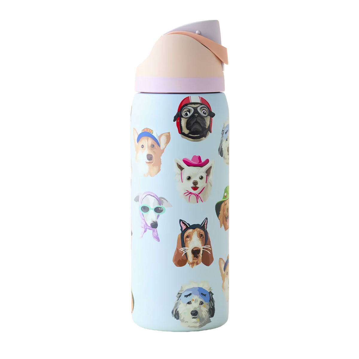 Exclusive Dog Collage FreeSip 32 oz Water Bottle with Flip-Straw Lid for School, Work, Travel & Daily Hydration