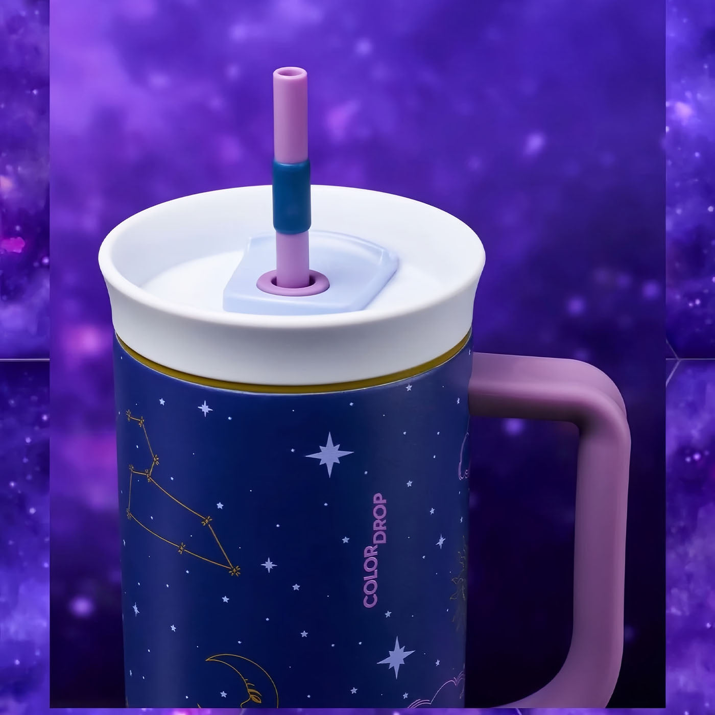 40oz Color Drop Out of Orbit Insulated Tumbler with Straw - Blue and Purple for Sports and Travel, BPA-Free