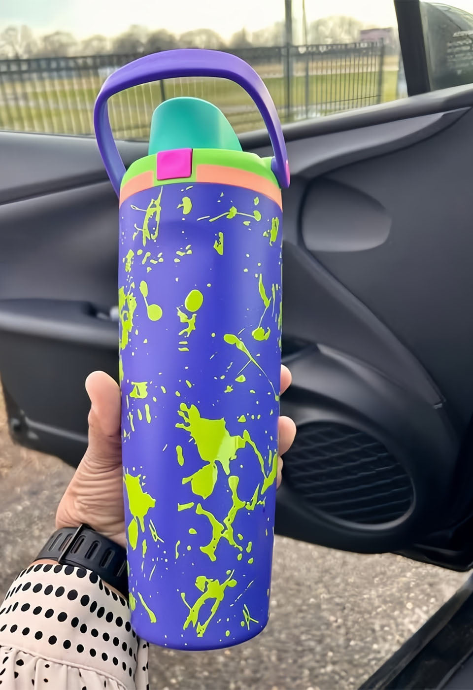 30oz Birthday Bash Neon Party FreeSip Sway Insulated Stainless Steel Water Bottle for Sports and Travel, BPA-Free