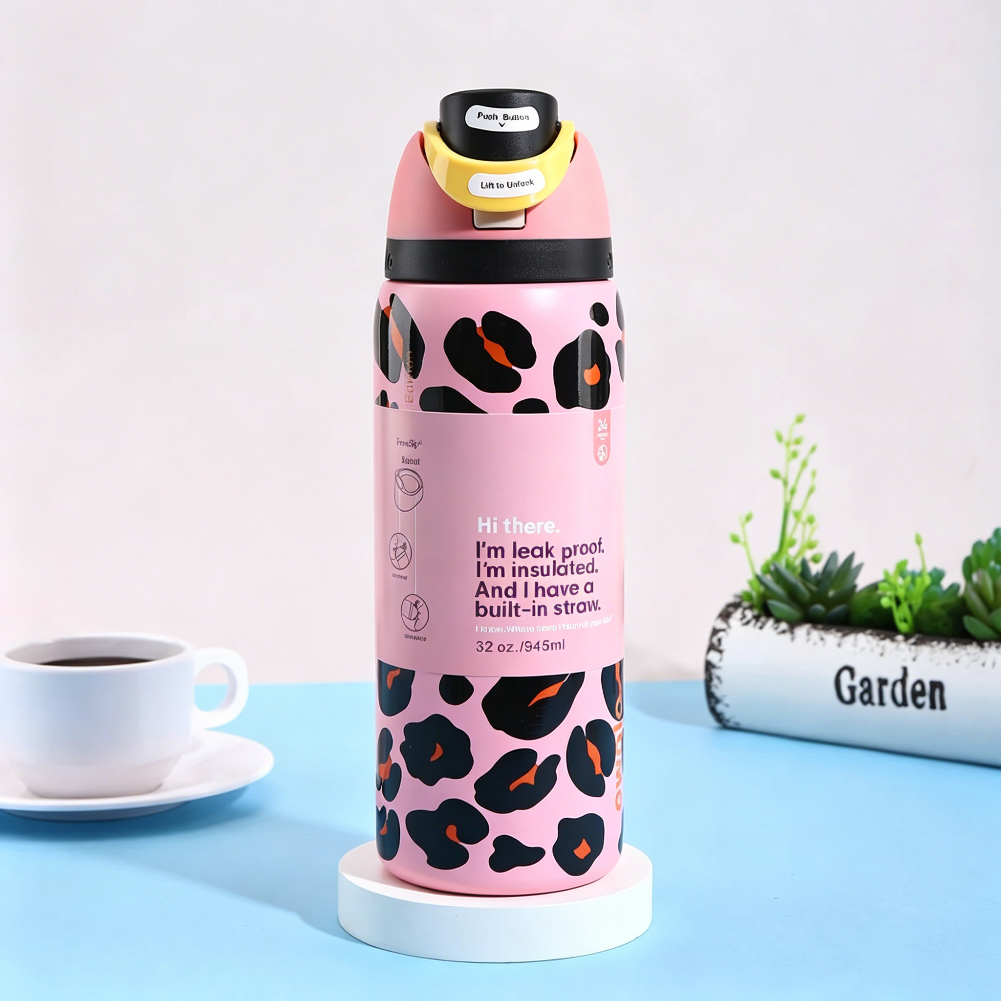 32oz Jungle Stroll FreeSip Insulated Stainless Steel Water Bottle for Sports and Travel, BPA-Free
