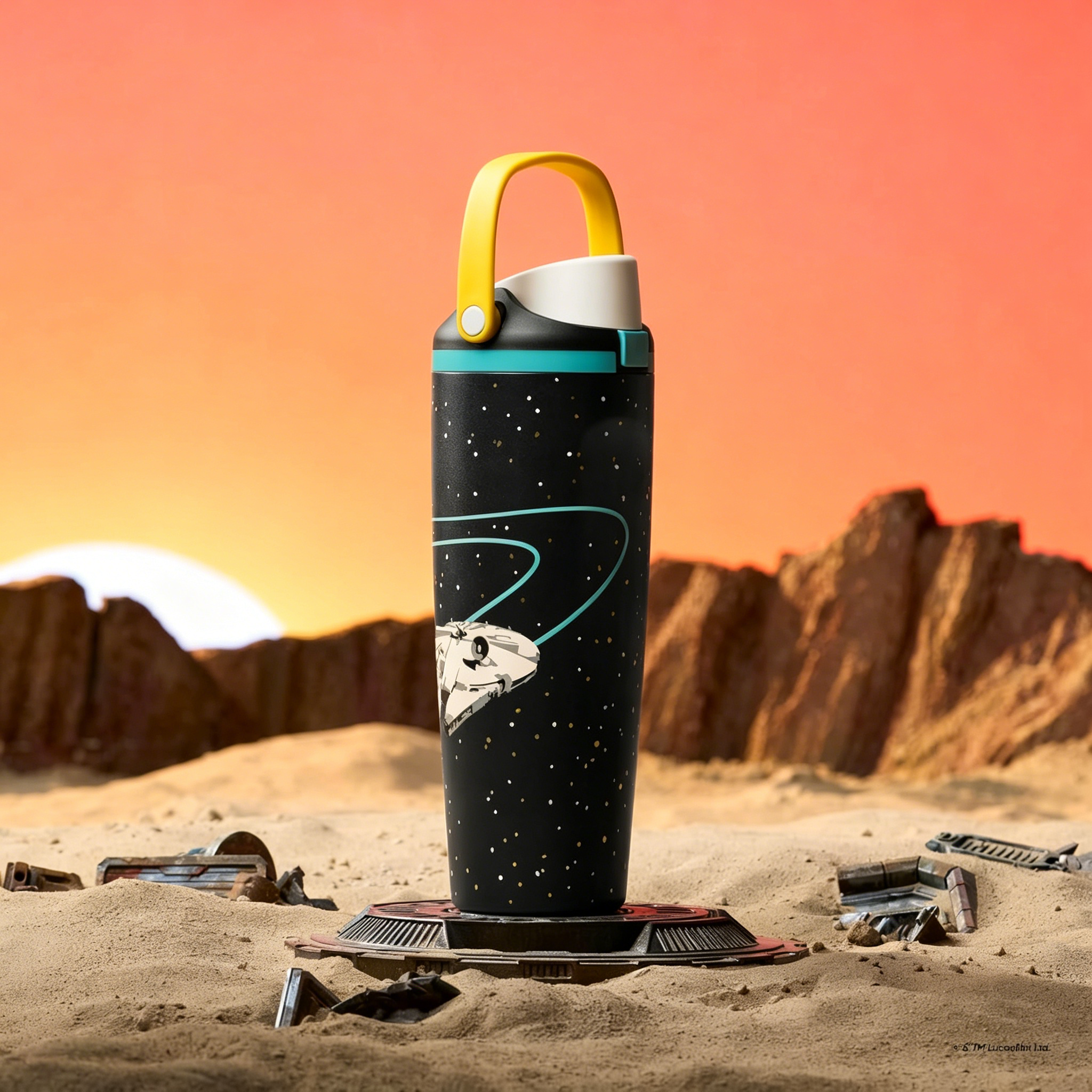 30oz StarWars FreeSip Sway Insulated Stainless Steel Water Bottle with Two-Way Spout, Built-In Straw and Bucket Handle, School, and Sports, 30oz, BPA Free, Leak Proof, Millennium Falcon